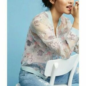 Maeve Jacket Womens Medium Multicolor Floral Mesh Bomber Sheer Zip Lightweight